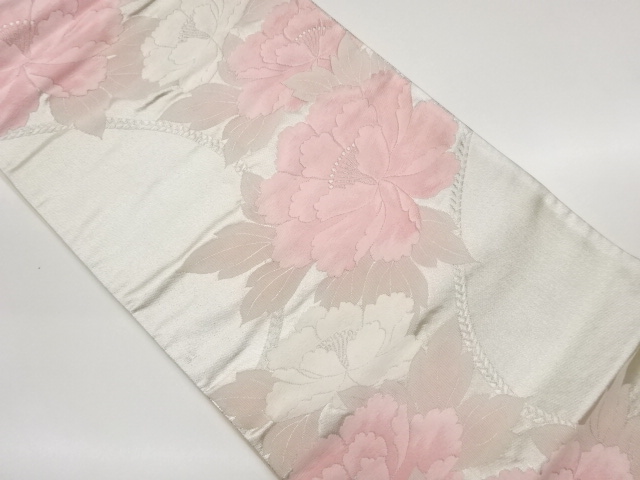 JAPANESE KIMONO / FUKURO OBI / WOVEN PEONY & KUMIHIMO CORD PATTERN
